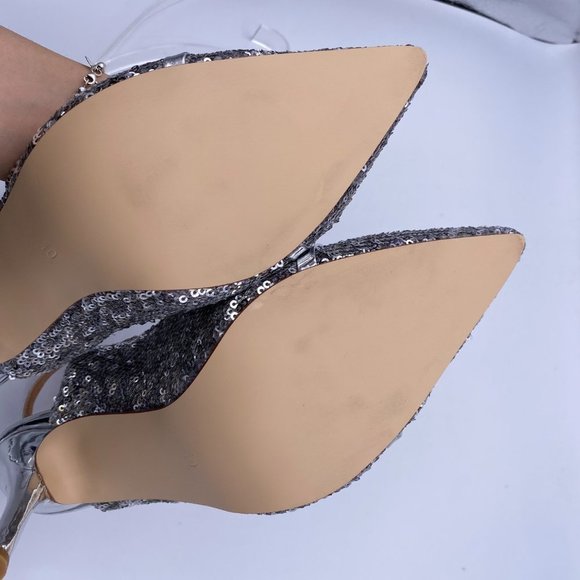 FSJ Silver Slingback pointed Kitten Heel Sandals - Picture 8 of 9